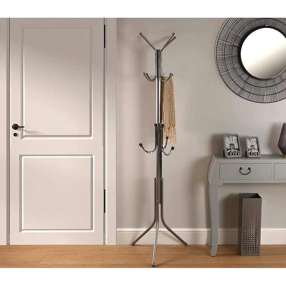 Trade Shop - Appendiabiti Da Terra 170 Cm Attaccapanni 11 Ganci Cromato Piantana Appendi Abiti -