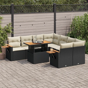 Set Divani da Giardino 9 pz con Cuscini Nero Polyrattan Acacia 3327577