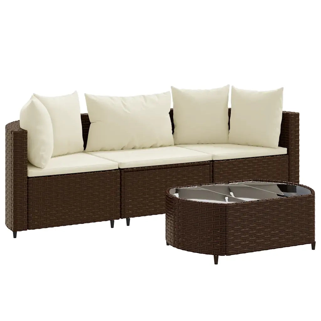 Set Divano da Giardino 4 pz con Cuscini Marrone in Polyrattan 3308361