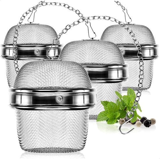 Thee Ei RVS con Filtro per Tè in Filtro per Tè in Foglia - Filtro per Tè con Infusore - Filtro per Tè a Filtri Finiti - Theezeefje - Kruidenfilter - Kruidenbol - Thee Ei per Tè in Foglia - Cilindrico - Argento - 4 Pezzi