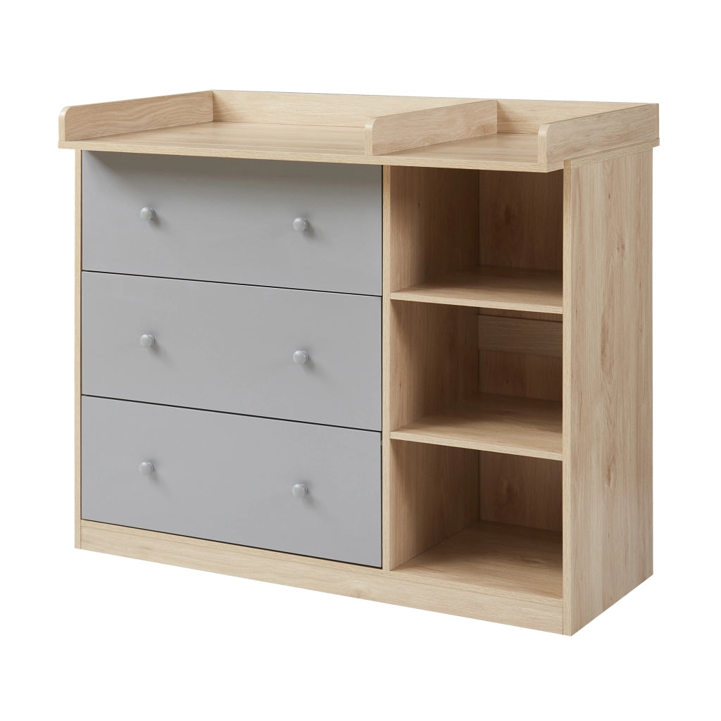 Cassettiera Beldinupp con Piano Fasciatoio Rimovibile 93 x 110 x 55 cm - Effetto Rovere / Grigio [en.casa]