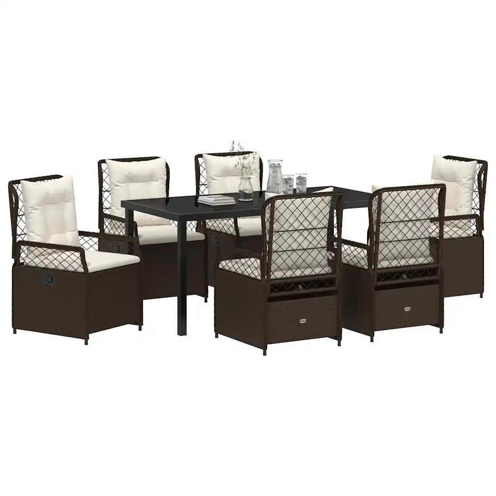 Set da Pranzo per Giardino 7 pcs Marrone polyrattan