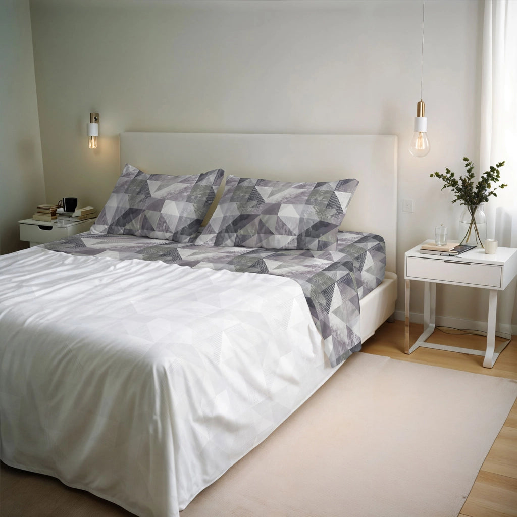 Set Lenzuola Matrimoniale con Stampa Sopra Sotto e Federe Linea River Sepik Grey