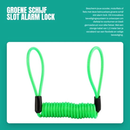 Remmolla con allarme - Cavo di sicurezza 1,2 m - Difesa contro la furto - PVC/Alleggerente - Verde fluorescente - Diametro esterno 3,5 mm