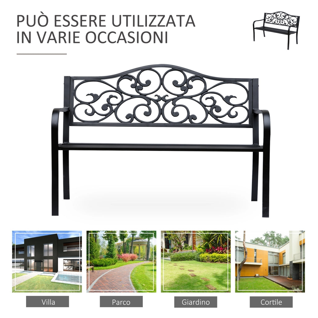 Panchina Giardino 2 Posti ¨C Minimal ¨C Ghisa Metallo 127x60x89cm Nero