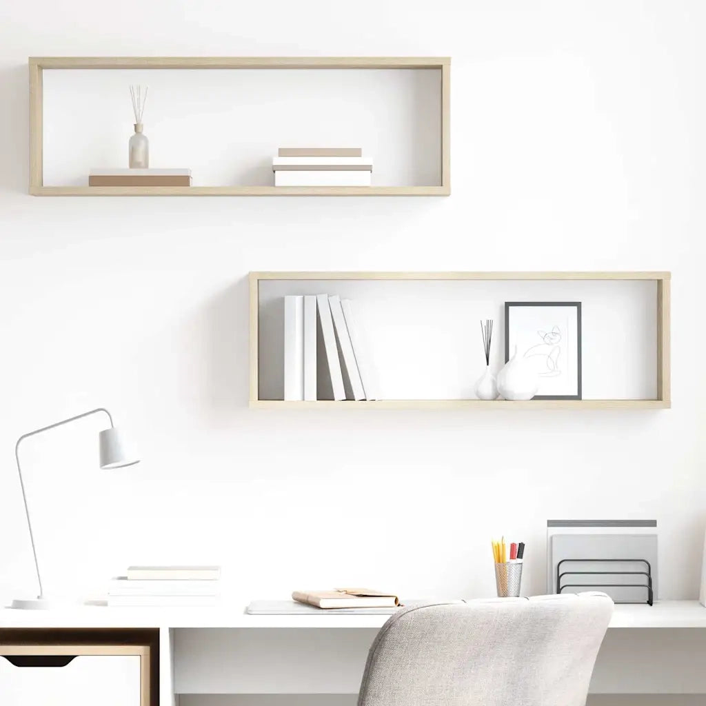 2 pz Mensole Parete | Mensola sospesa Cubo Rovere Sonoma 80x15x26,5cm Multistrato