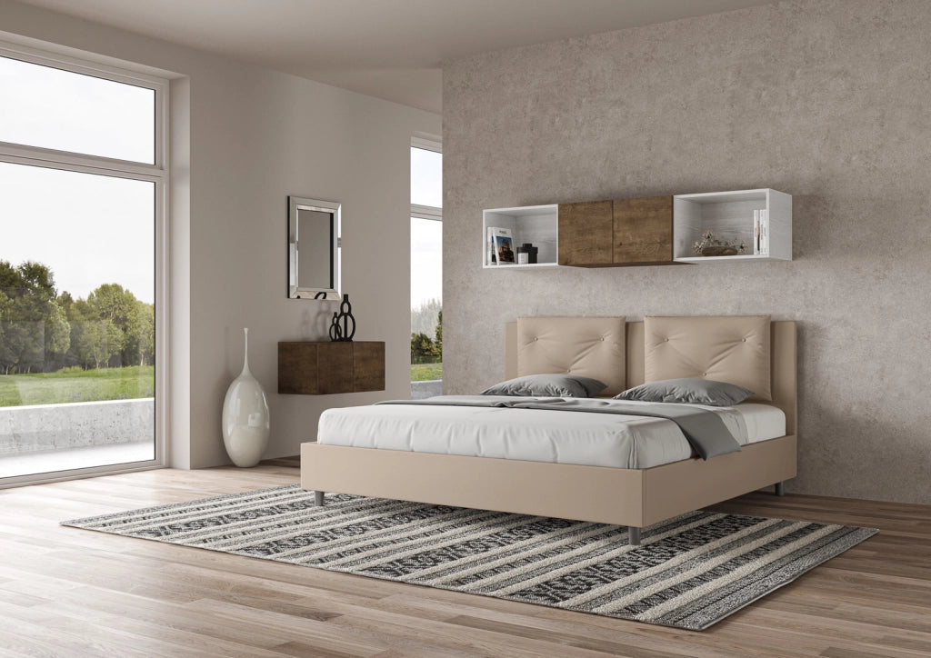 BS COM Letto con rete imbottito 180x190 similpelle tortora