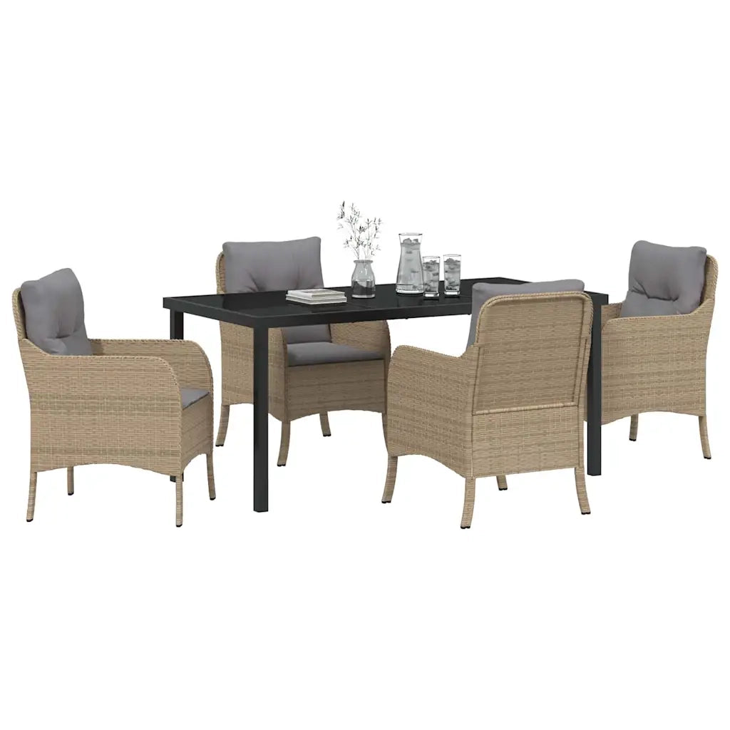 Set da Pranzo per Giardino con cuscino 5 pcs Beige polyrattan