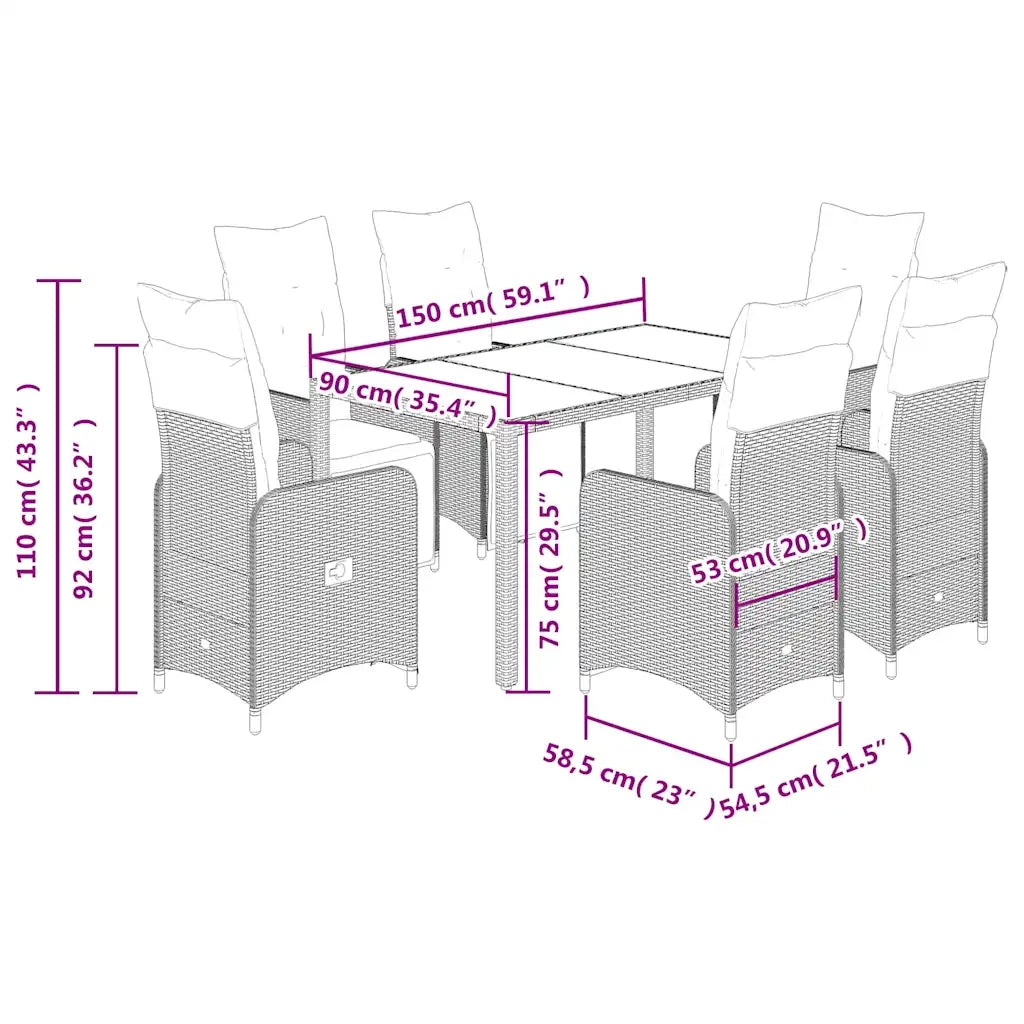 Set Bistrò da Giardino 7 pz con Cuscini in Polyrattan Grigio 3277168