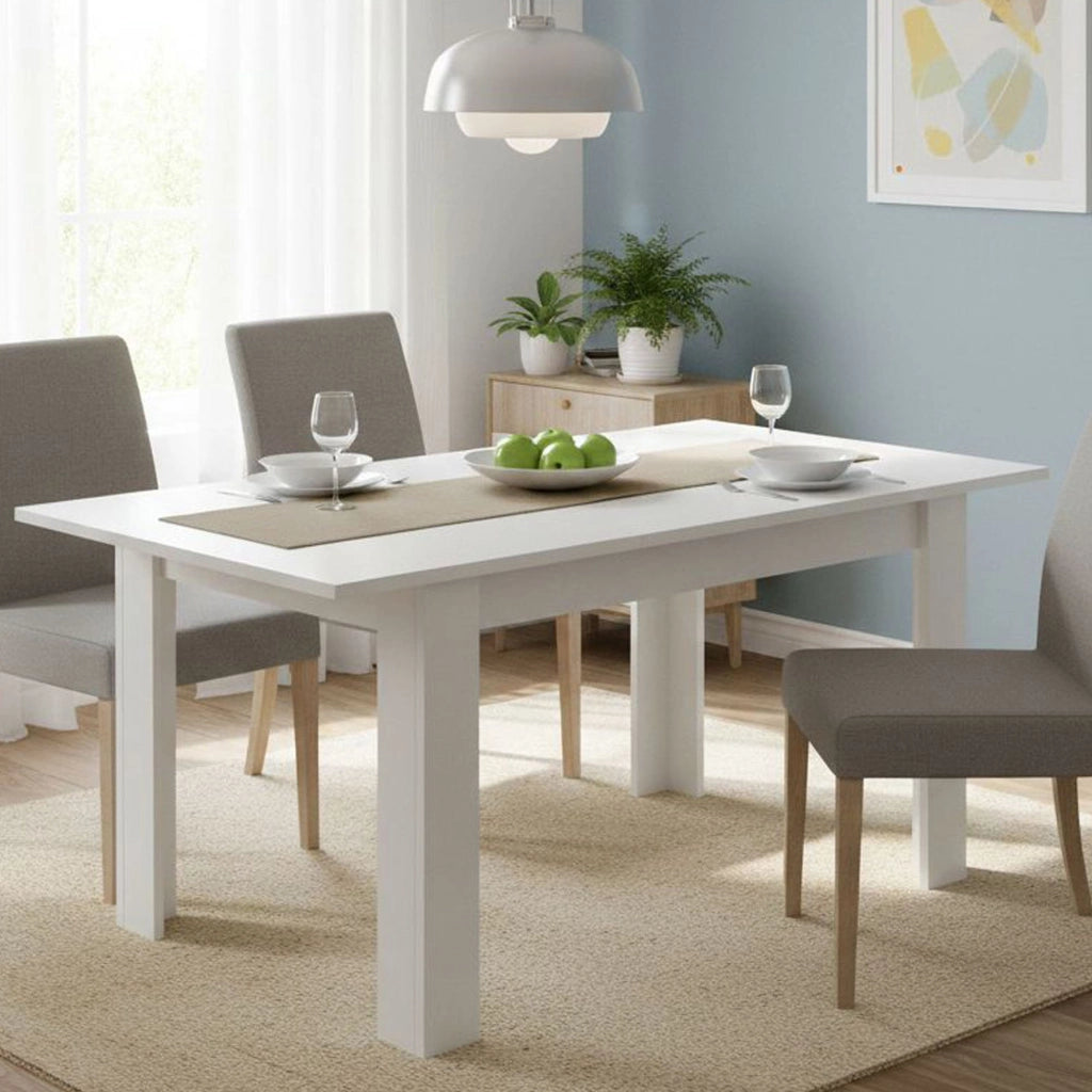 Tavolo allungabile Dencio, Consolle estensibile multiposizione, Tavolo da pranzo con allunga, 140/190x90h77 cm, Bianco