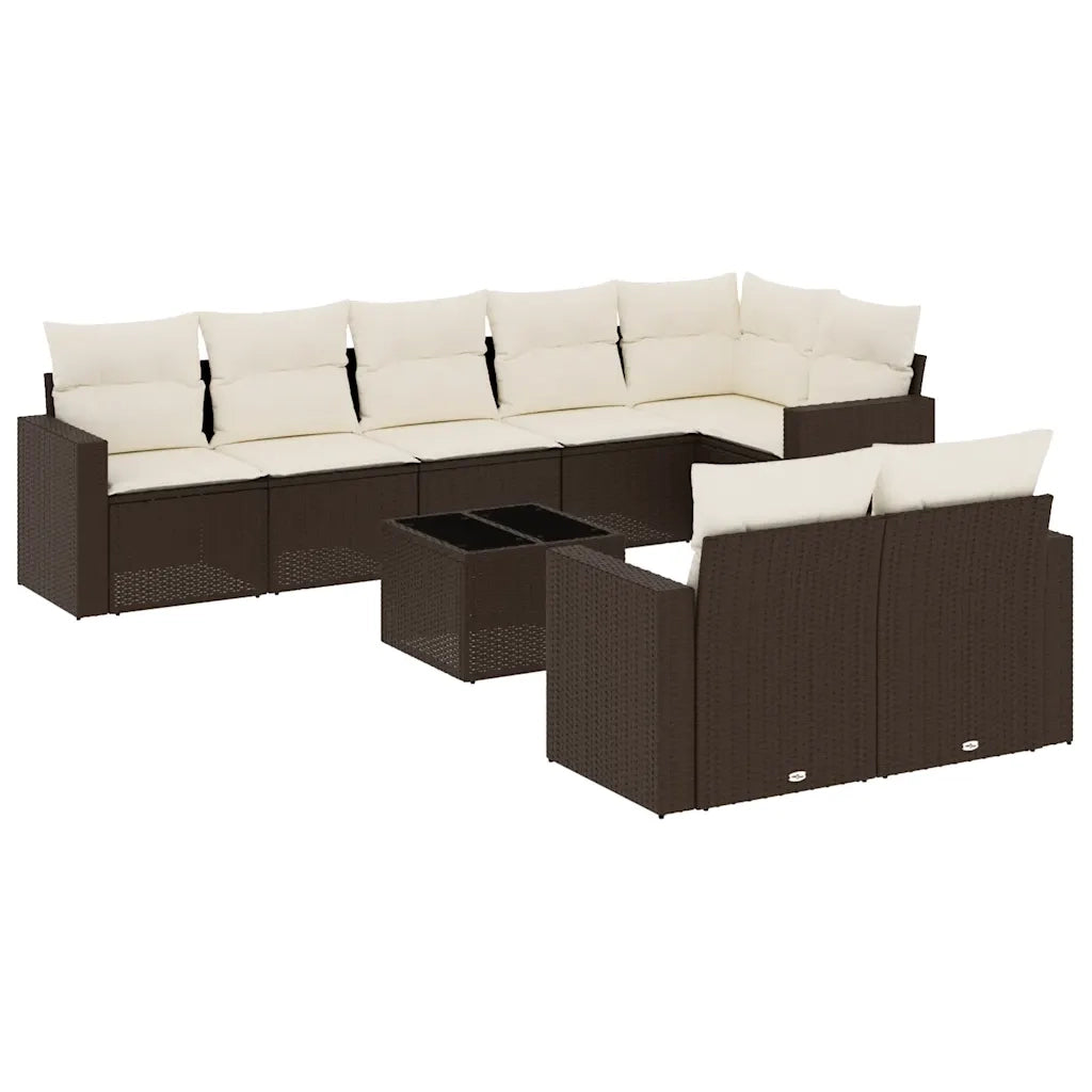 Set Divani da Giardino 9pz con Cuscini Marrone in Polyrattan 3219223