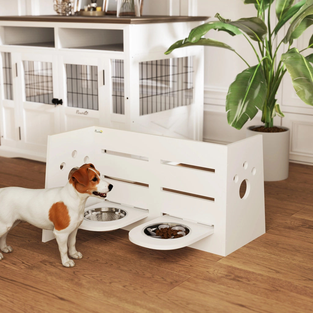 Supporto Ciotole Cane ¨C Minimal ¨C 2 Ciotole in Acciaio, Bianco