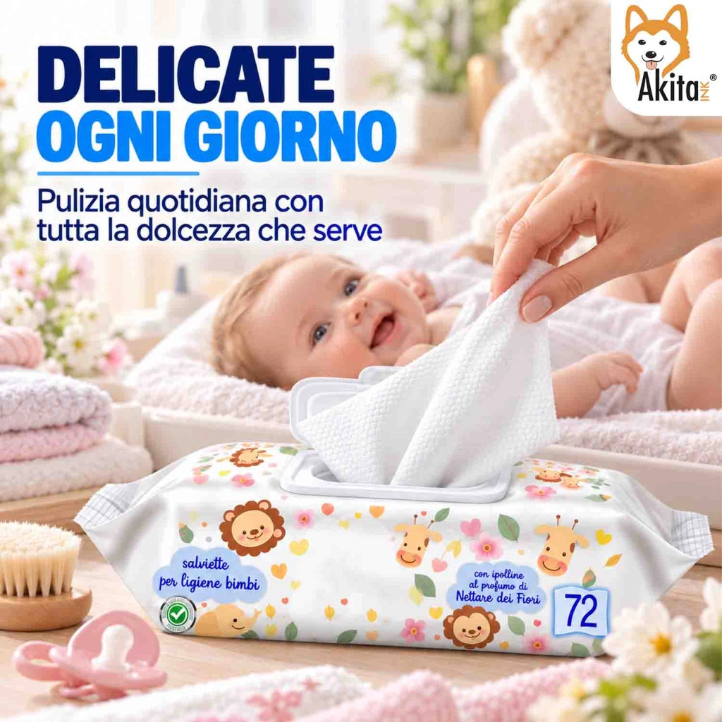Akitaink 12 Confezioni Salviettine Baby 72 Pz Nettare dei Fiori