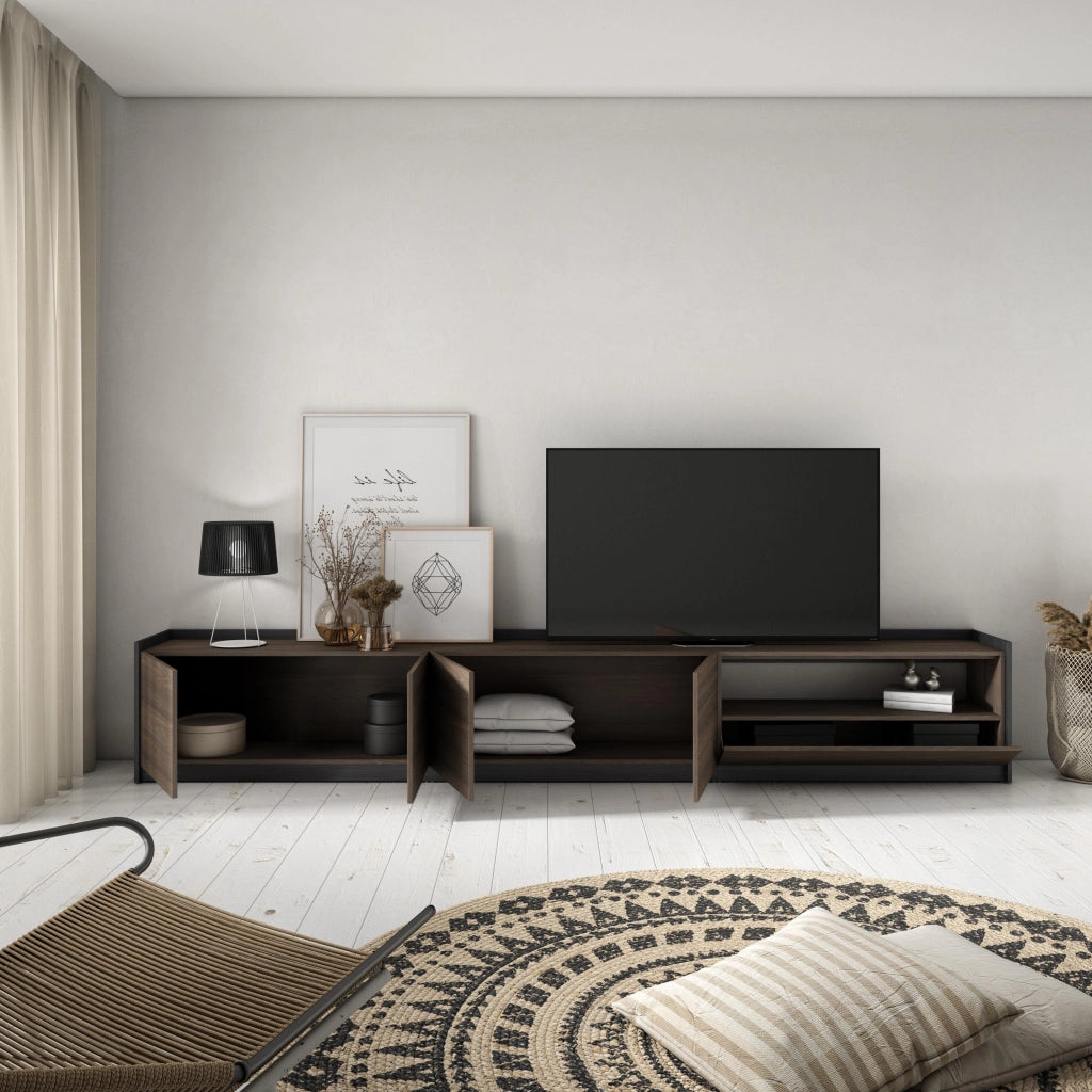 Mobile TV Soggiorno, 310x50x37 cm, Per TV fino a 80", Mobile Soggiorno, Rovere scuro e Nero