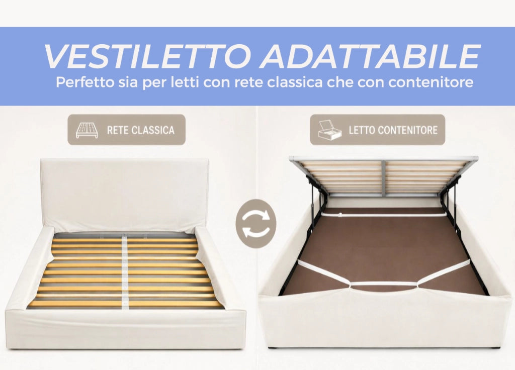 Vestiletto Giroletto Effetto Velluto Estensibile Tinta Unita Mod. Perfetto - Matrimoniale - Grigio