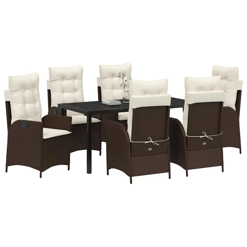 Set da Pranzo per Giardino con cuscino 7 pcs Marrone polyrattan