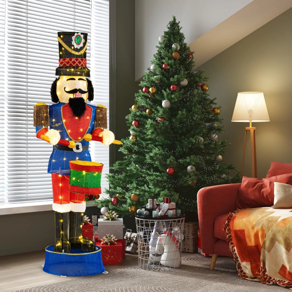 Soldato di Natale 3D alto 185cm con tamburo pre-illuminato, Soldato luminoso di natale con 100 luci LED brillantini