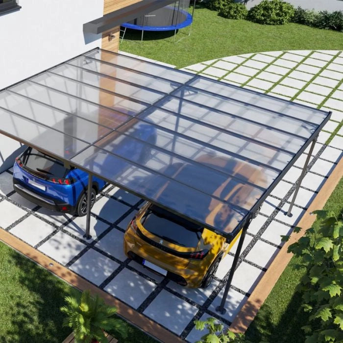 Tettoia per auto in alluminio LEVANTE DOUBLE 6,06 x 5,09 x h 2,27 m
