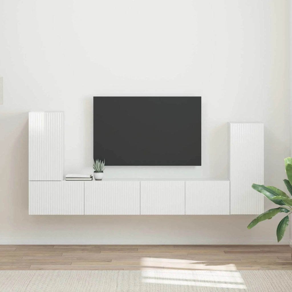 Set mobile TV 4 pcs Bianco Lucido Legno multistrato 3409118