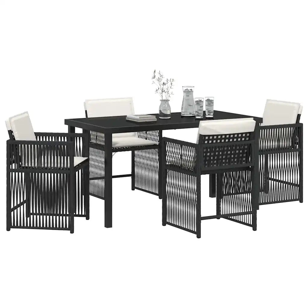 Set da Pranzo per Giardino 5 pcs Nero polyrattan