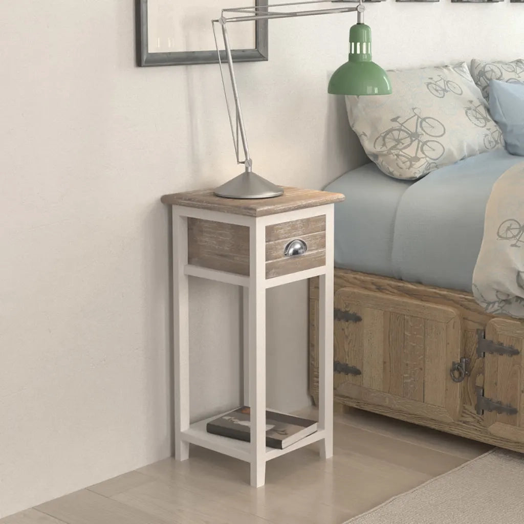 Comodino con 1 Cassetto Marrone e Bianco 242039
