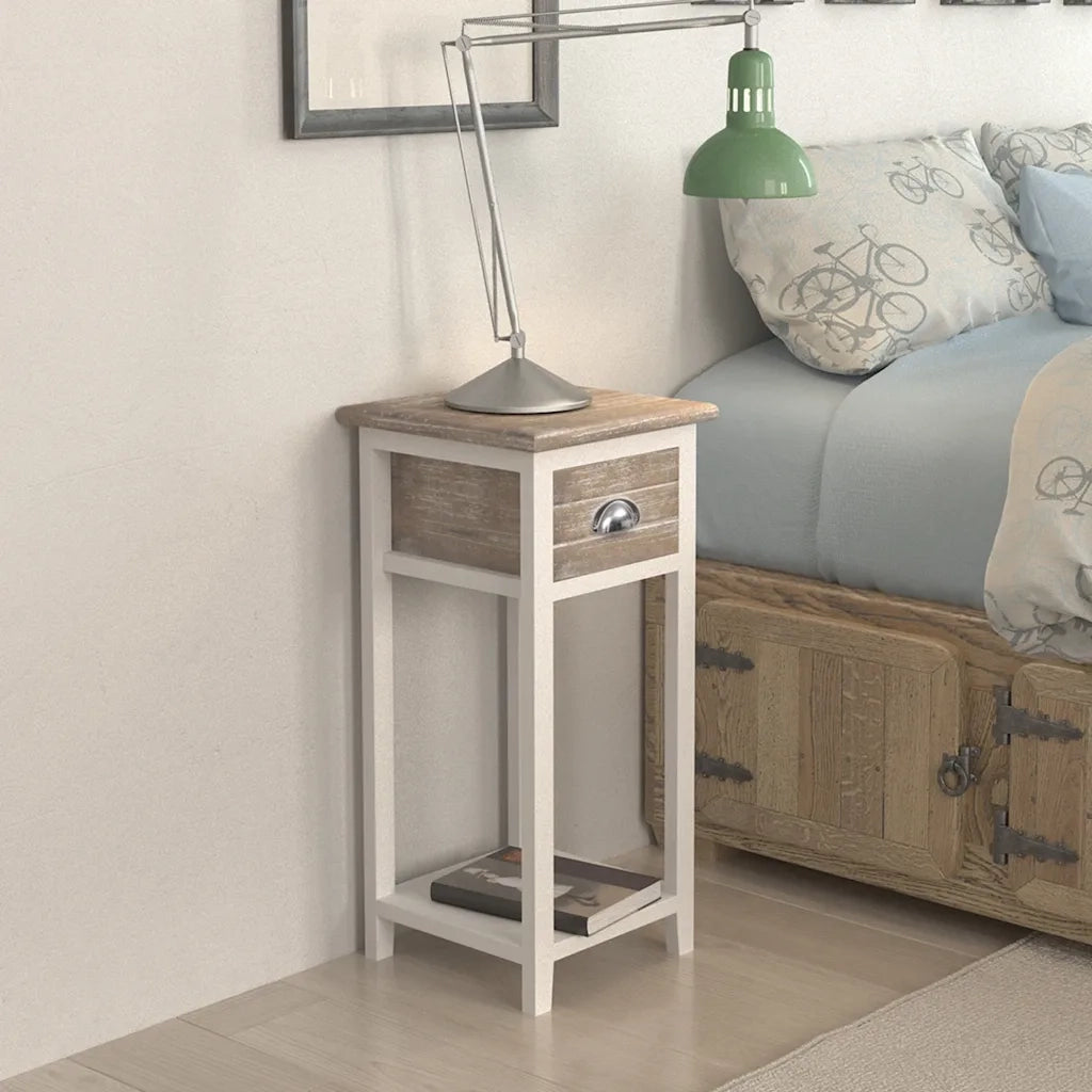 Comodino con 1 Cassetto Marrone e Bianco 242039
