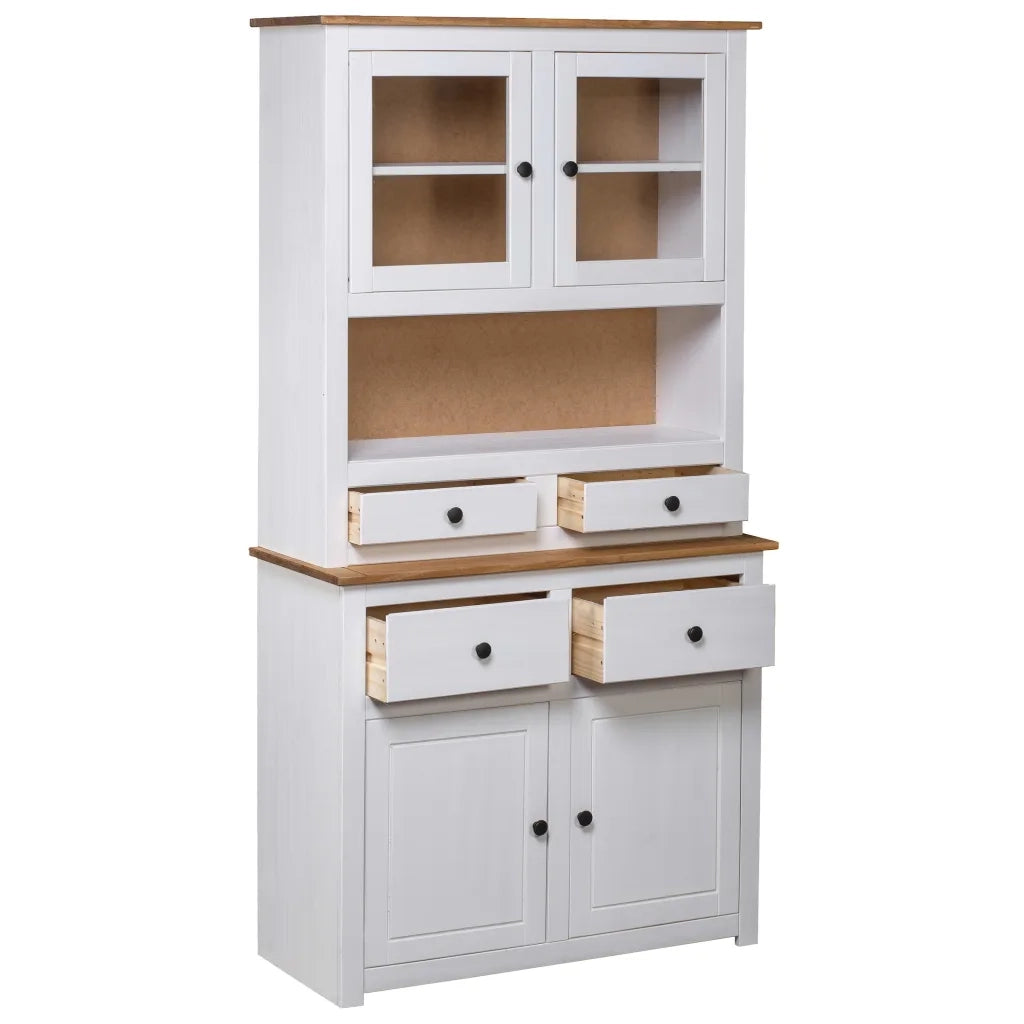 Credenza-Buffet-Armadio da cucina Bianca 93x40,5x180 cm in Legno Massello di Pino Panama