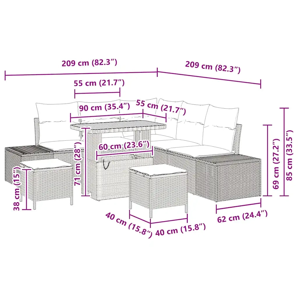 Set Divano da Giardino con cuscino 8 pcs Nero polyrattan 3362785