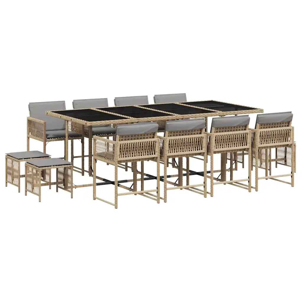 Set Pranzo da Giardino 13 pz con Cuscini Beige Misto Polyrattan 3211524
