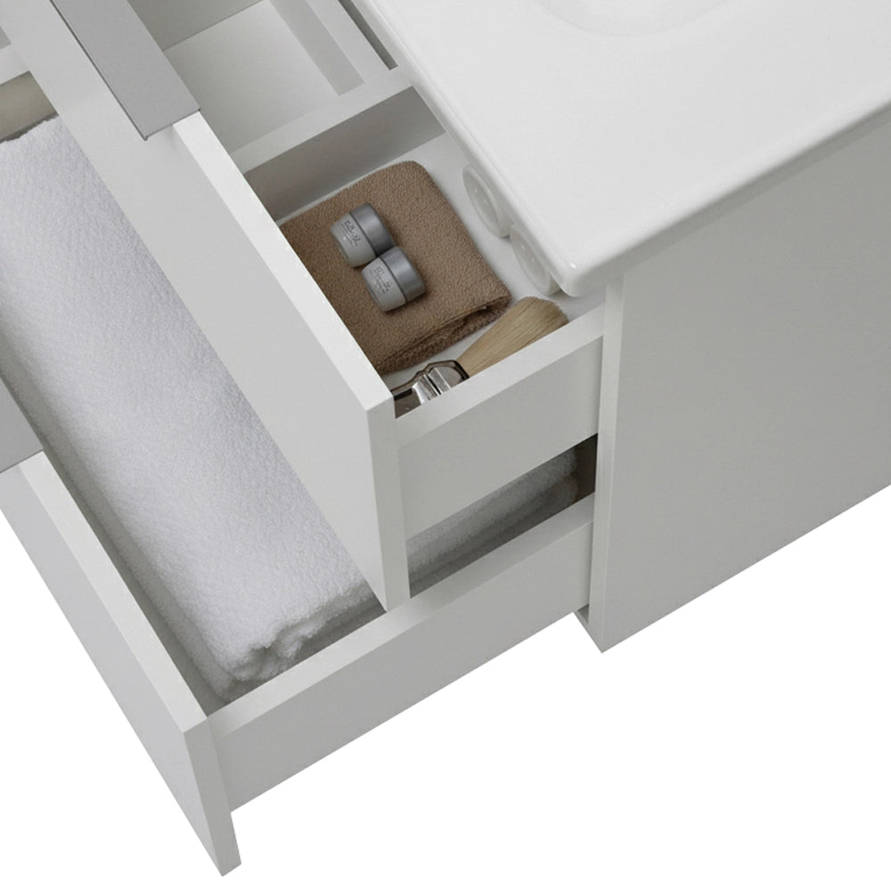 Mobile bagno sospeso 60cm bianco opaco con cassetti lavabo e specchio Elva