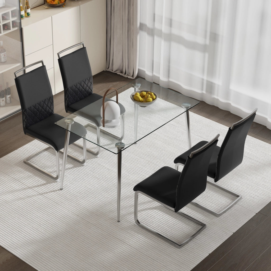 Sedie da Pranzo Set 4 Pezzi, Schienale Alto Imbottito in Ecopelle e Tessuto ¨C MINIMAL ¨C Nero