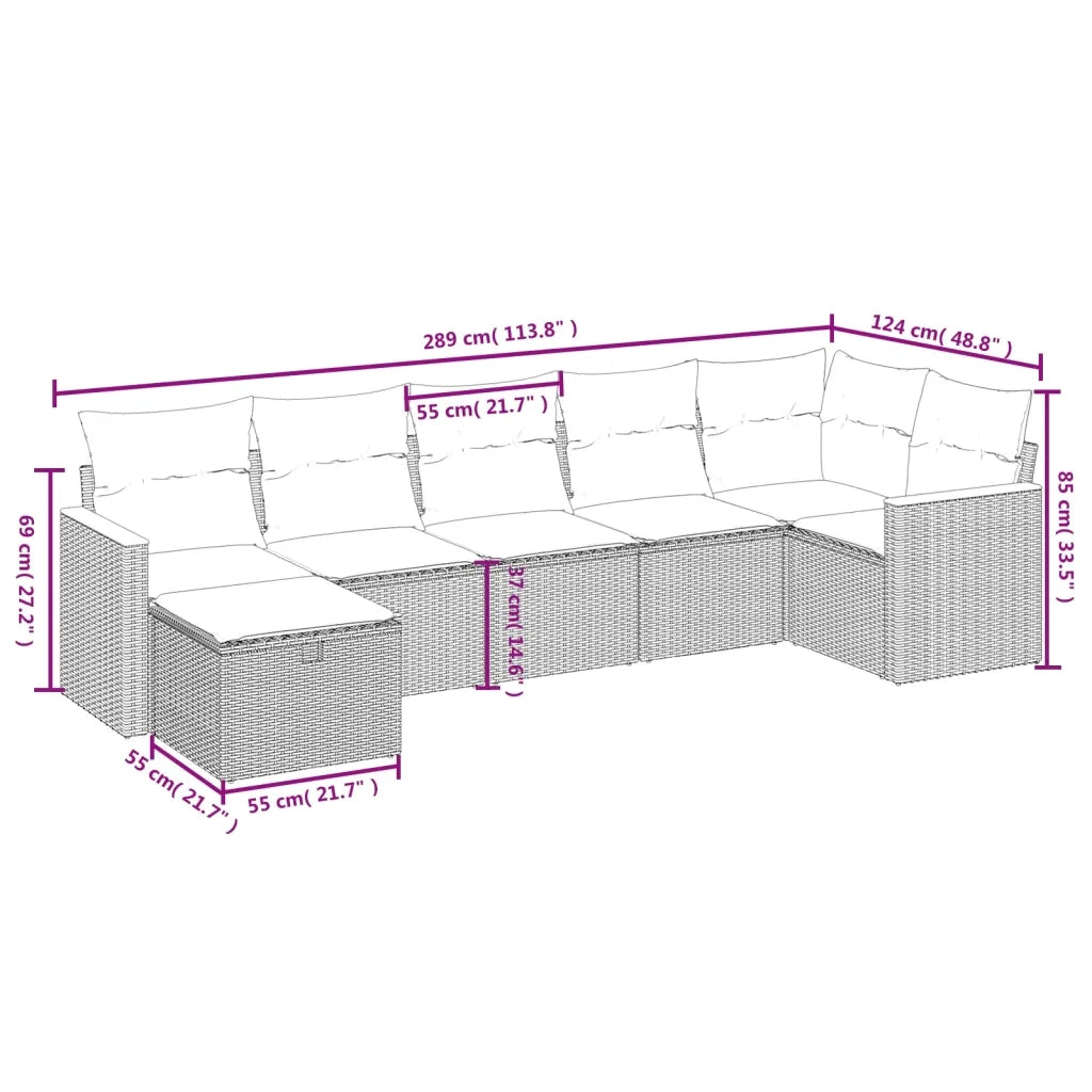 Set Divano da Giardino 7 pz con Cuscini Beige Misto Polyrattan 3265315