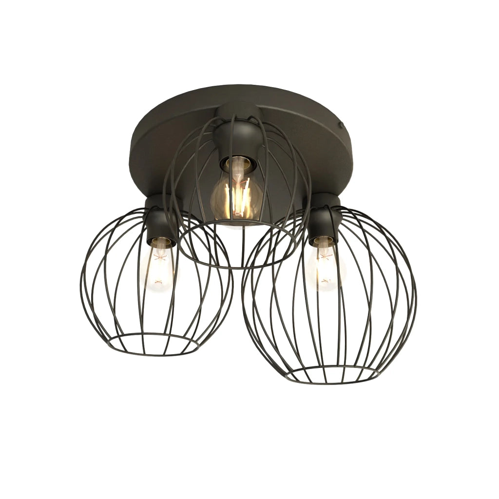 Plafoniera Minimal Industrial Geb 3 Luci Tonda Nera