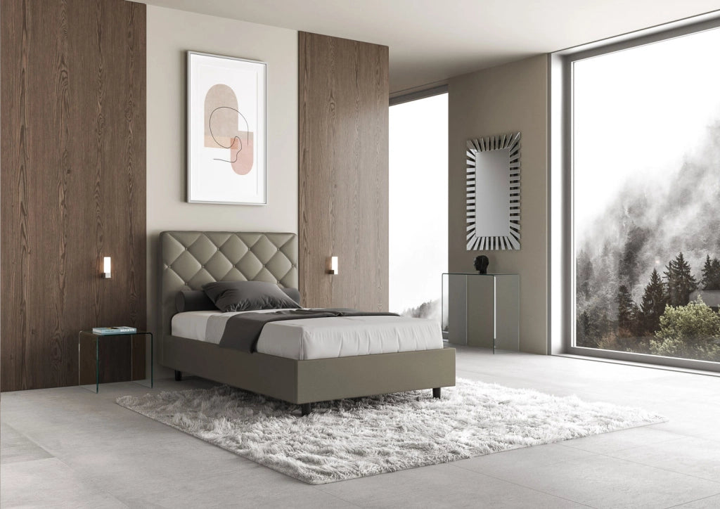 BS COM Letto una piazza e mezza senza rete imbottito 120x210 similpelle cappuccino