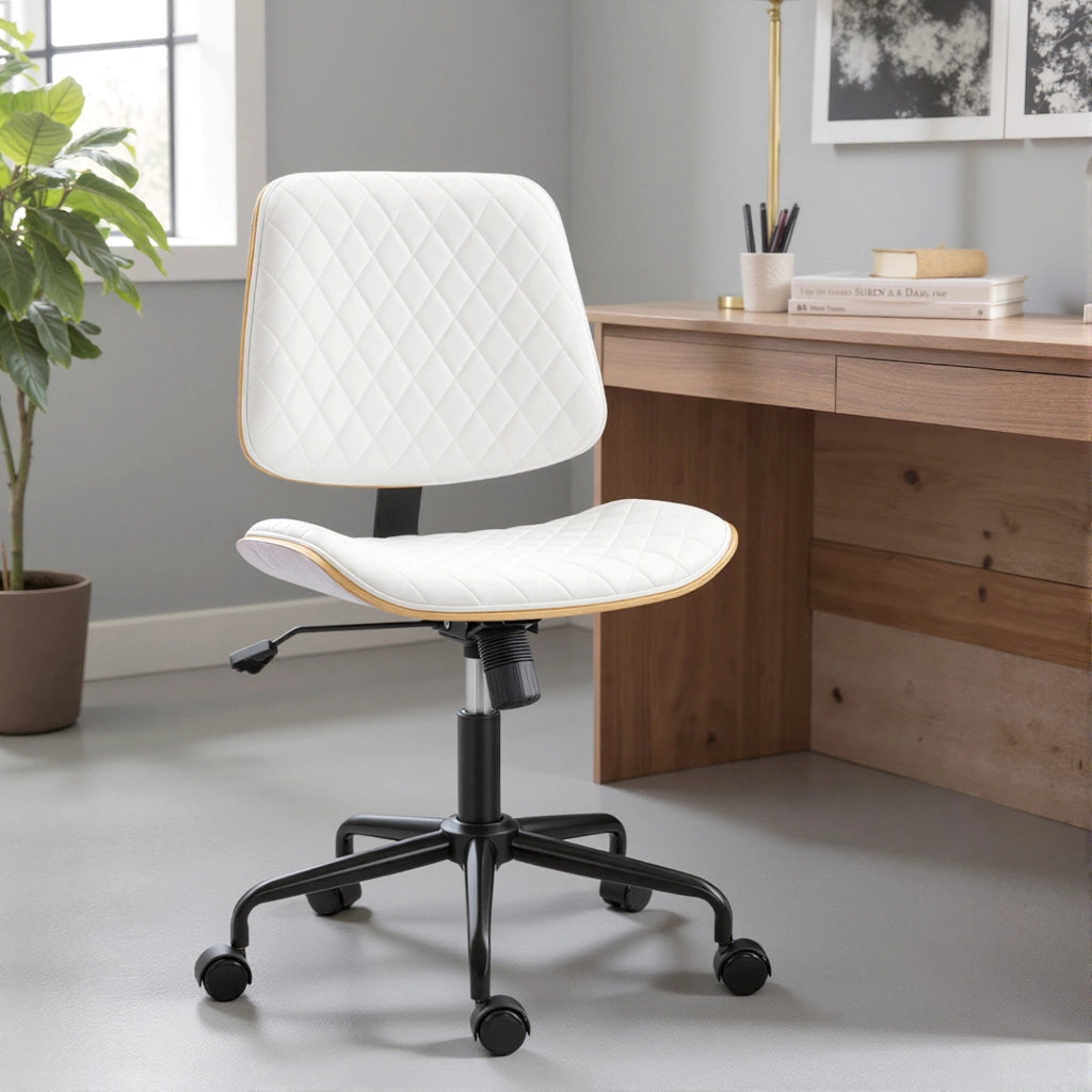 Sedia da Ufficio Giratoria Senza Braccioli ¨C Zephmum ¨C Schienale Curvo Seduta a U Altezza Regolabile Basculante Bianco