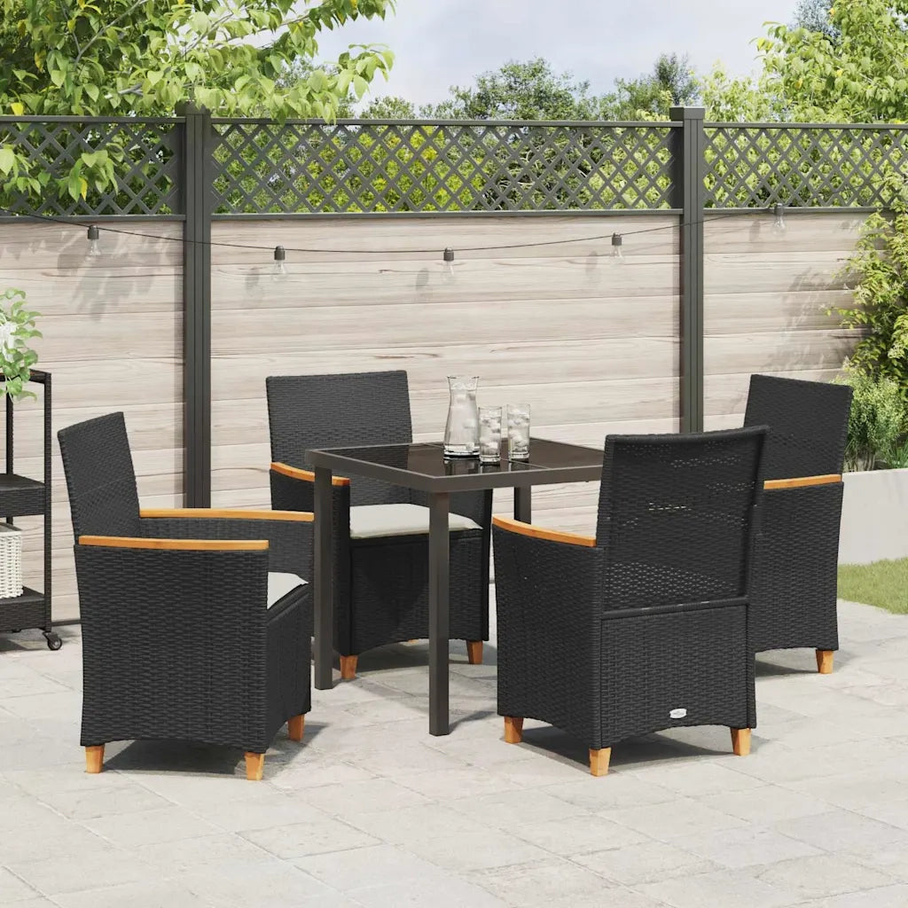 Set da Pranzo per Giardino 5 pcs Nero polyrattan