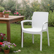 Sedia da esterno Asha, Seduta da giardino, Sedia per tavolo da pranzo, Poltrona outdoor effetto rattan, 100 % Made in Italy, Cm 54x60h82, Bianco