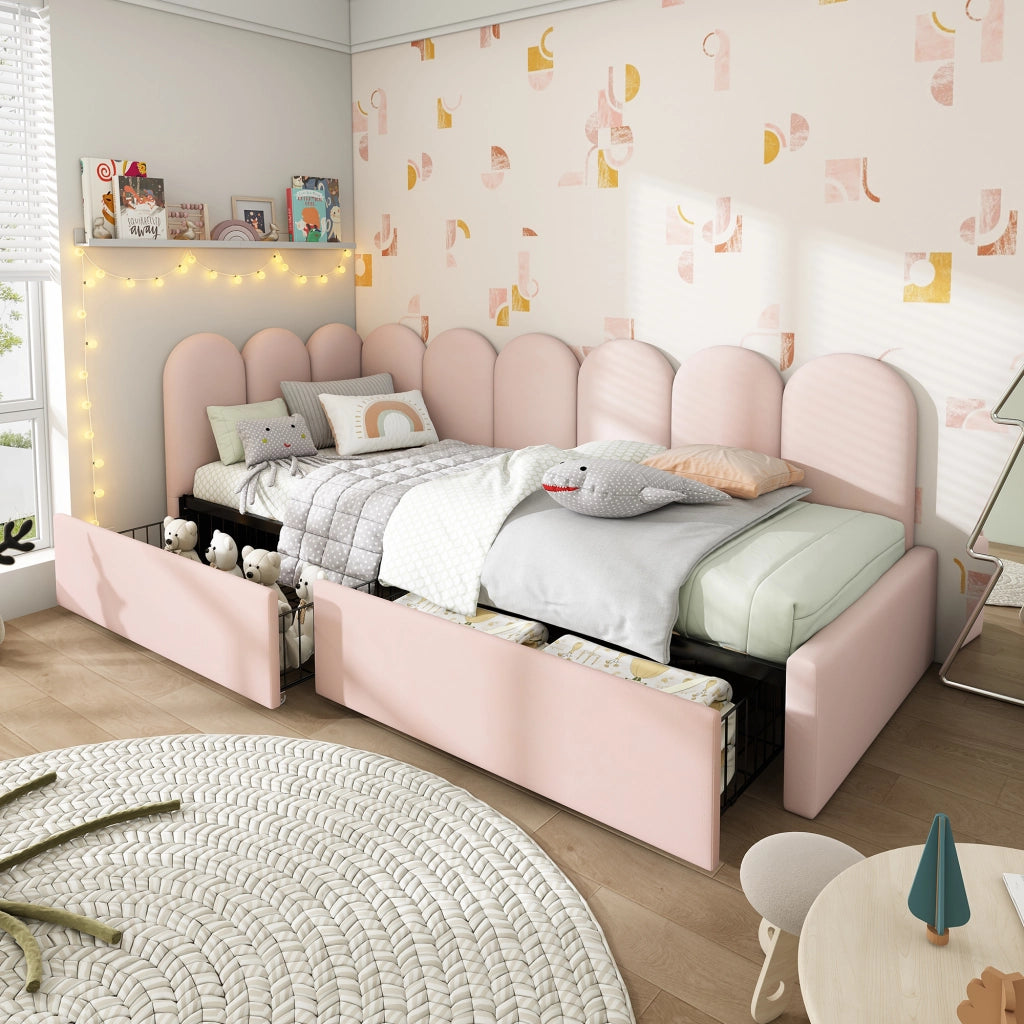 Letto singolo contenitore – 90x190 cm – daybed cassetti – velluto rosa