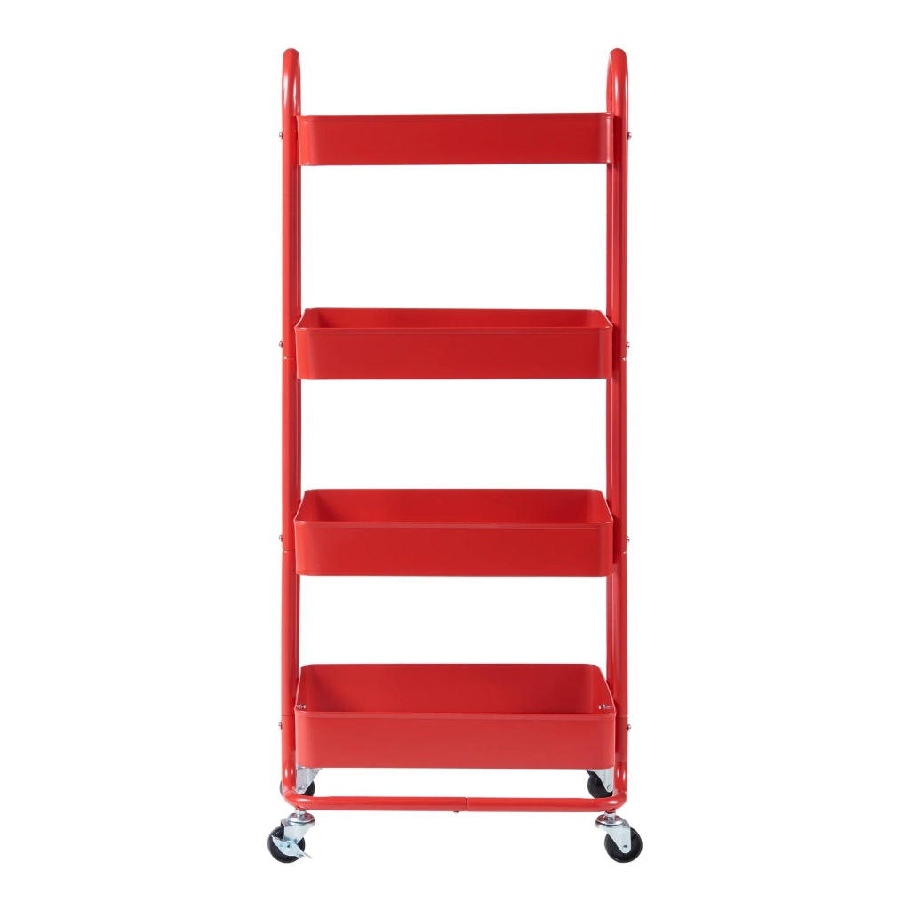 Carrello di servizio mobile contenitore per cucina/soggiorno con 4 cestelli 104 x 46 x 35 cm acciaio rosso 03_0009240