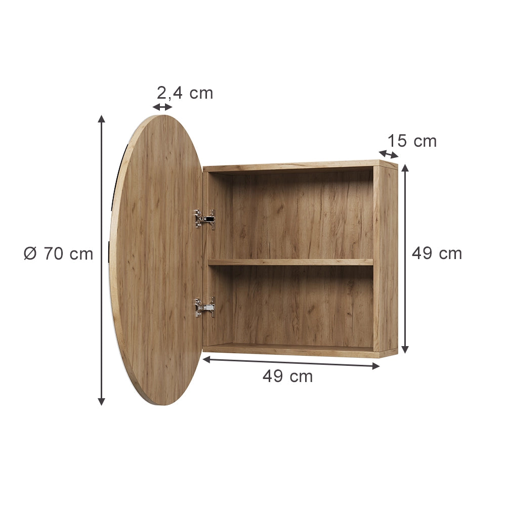 Vicco Specchio contenitore bagno Quercia dorata 70 x 70 cm con 2 scomparti