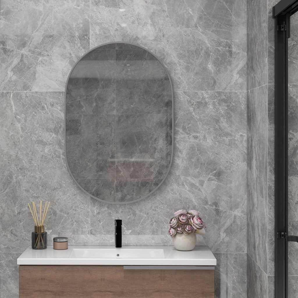 Specchio Bagno Ovale da Parete ¨C Xylo ¨C Alluminio Argento 60x90 cm