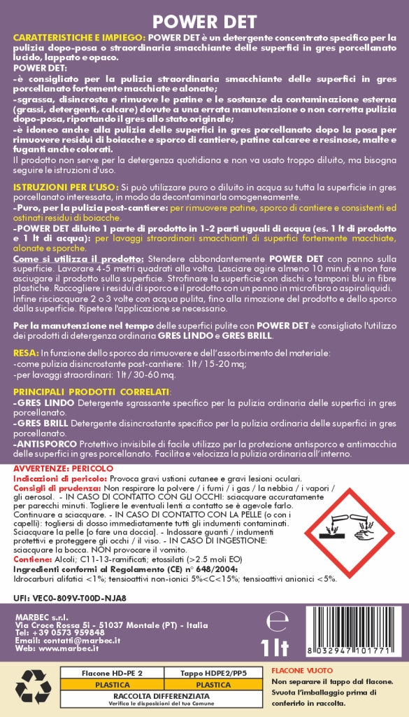 Come pulire il gres porcellanato POWER DET   1LT