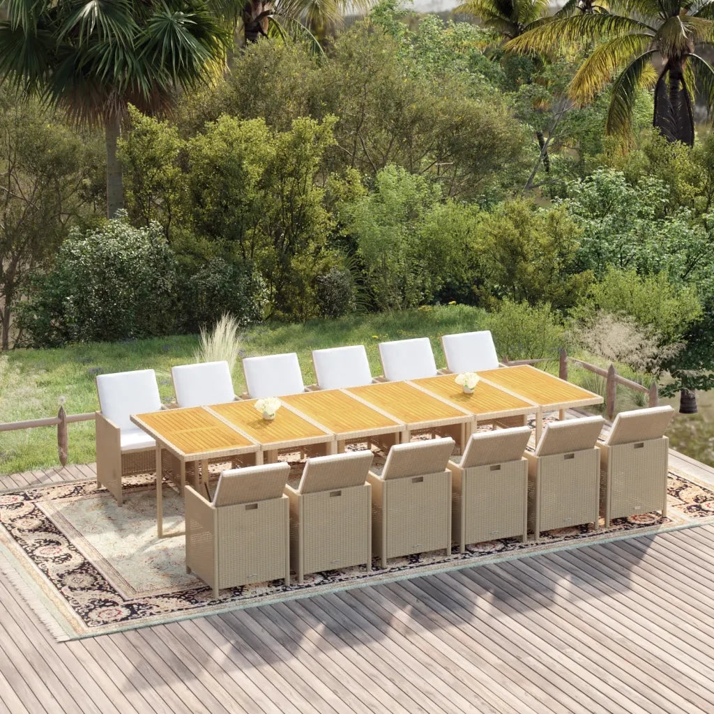 Set da Pranzo da Giardino 13 pz con Cuscini in Polyrattan Beige 3095635
