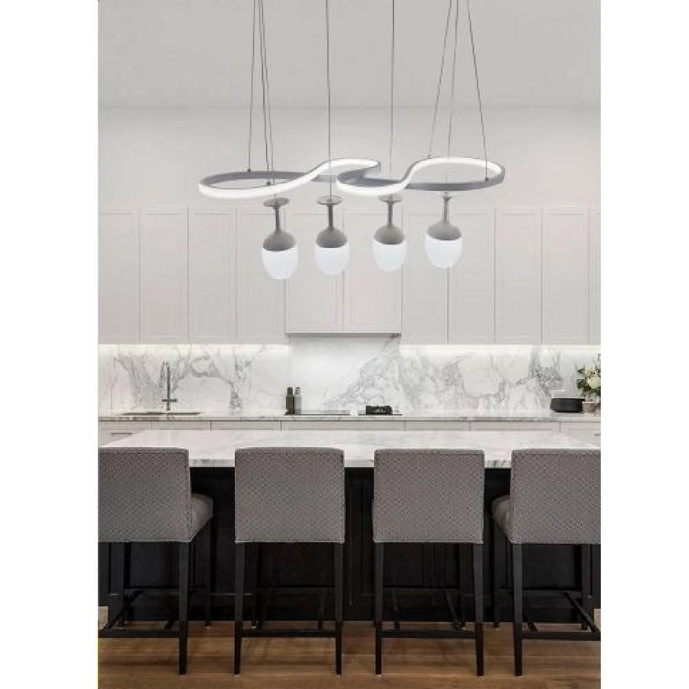 Trade Shop - Lampadario A Led Curve Bianco 4 Punti Luce 68 Watt Luce 3000k 4000k 6500k Lp-24b - -bianco Freddo      -