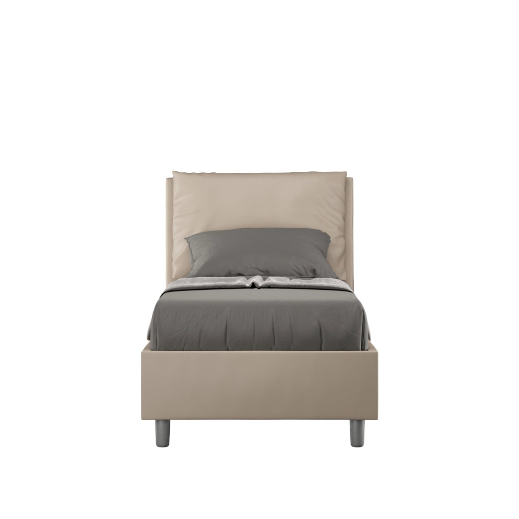 BS COM Letto singolo contenitore imbottito 80x190 similpelle tortora
