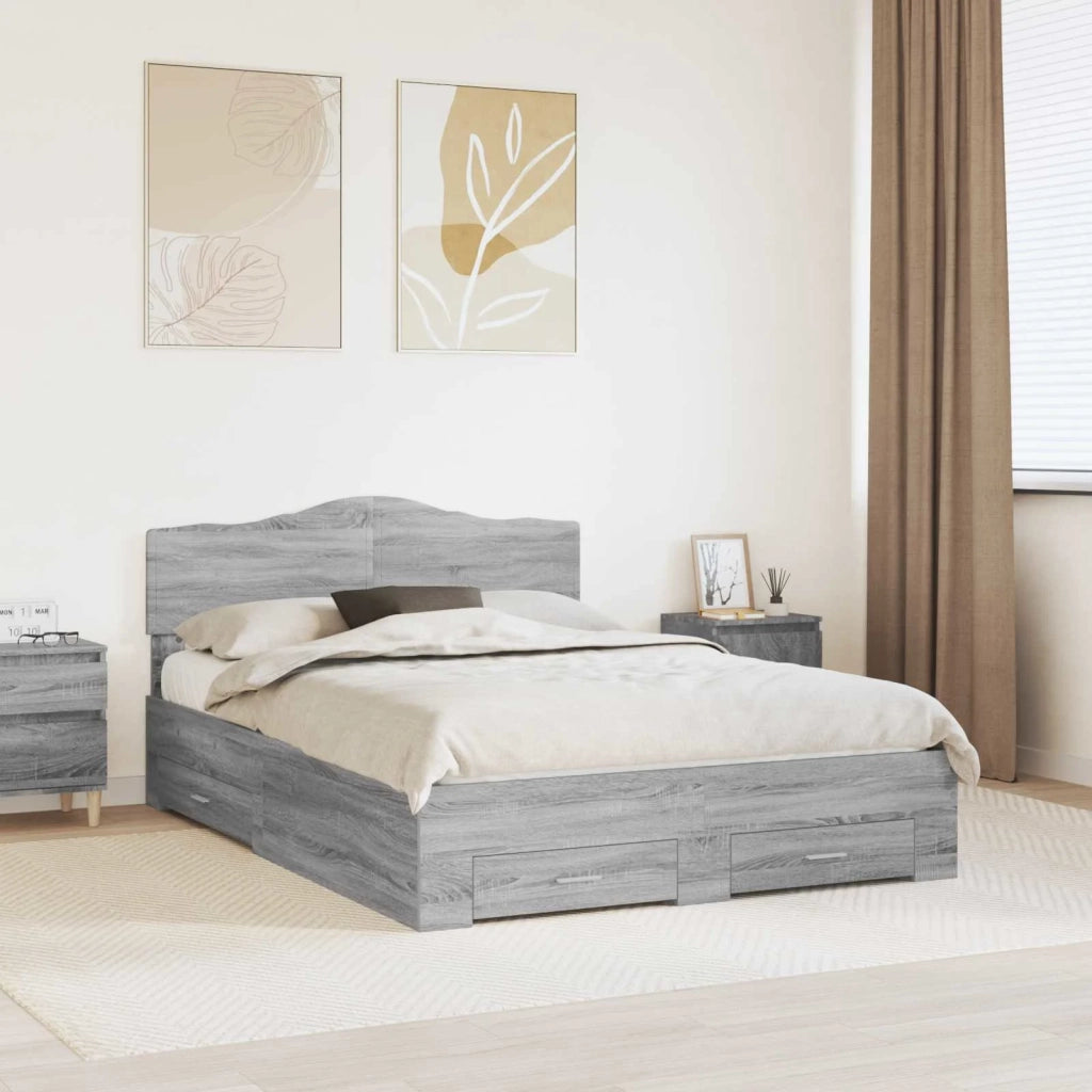 Letto matrimoniale | Letto per adulti | Struttura del letto con testiera Grigio Sonoma 140 x 190 cm