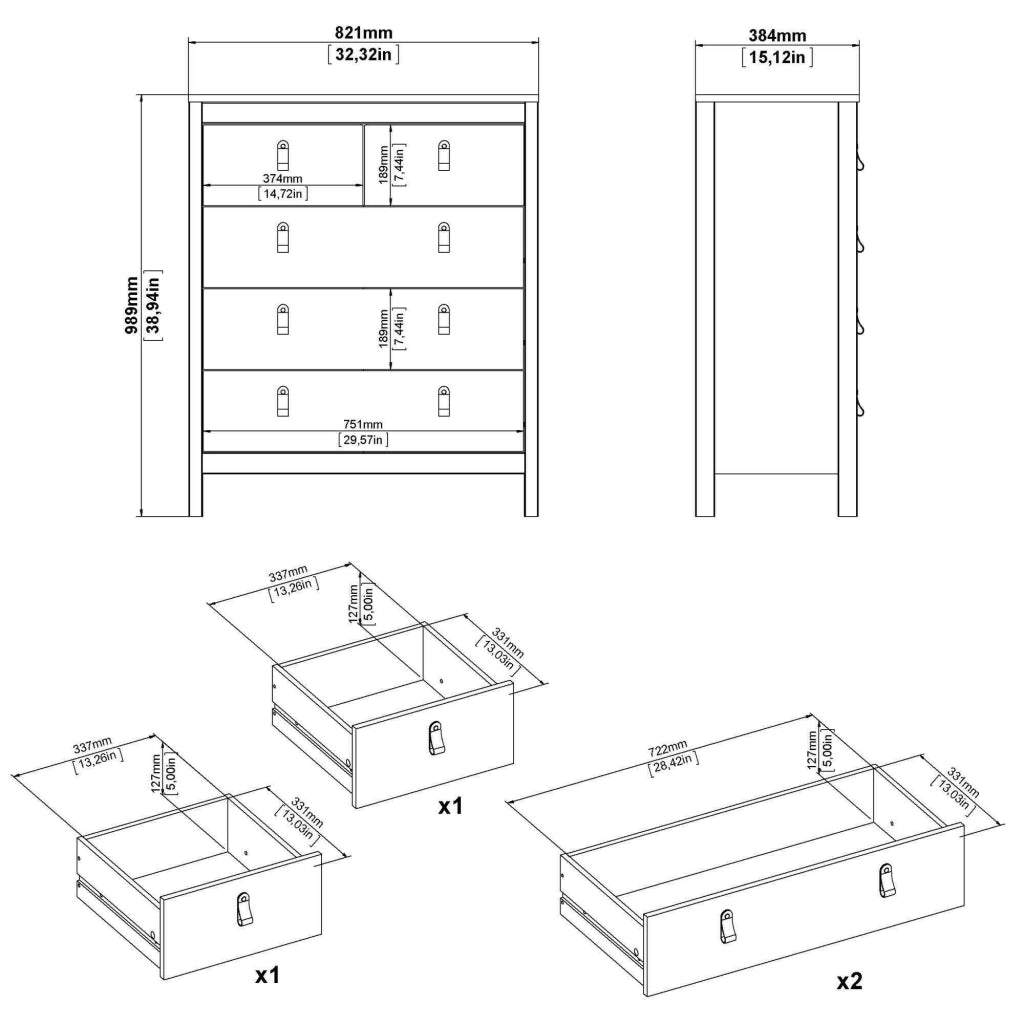 Cassettiera Nicholas, Settimino multiuso, Comò camera da letto, Mobile con cassetti, 82x38 h99 cm, Bianco