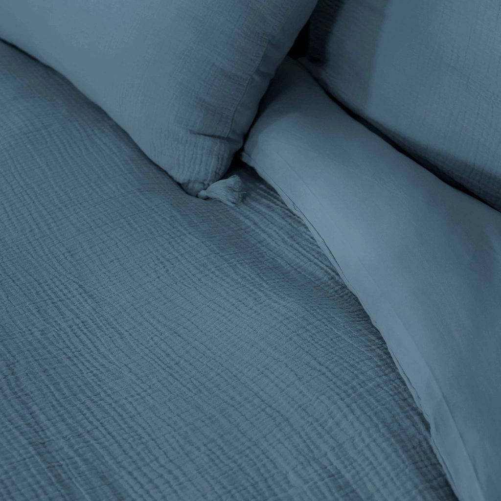 Set biancheria letto in mussola di cotone blu scuro