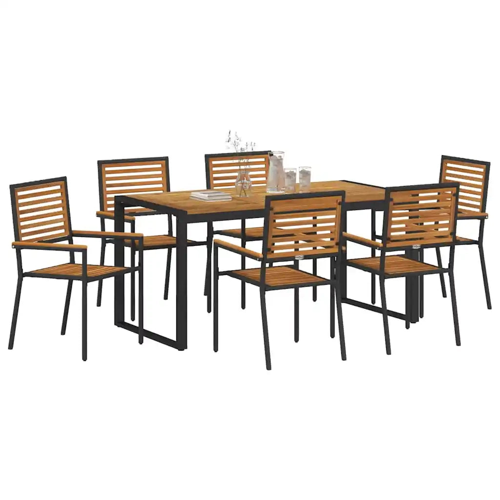 Set da Pranzo per Giardino 7 pcs Nero e Marrone polyrattan