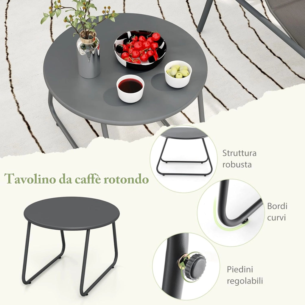 Set da Bistro per Giardino a 3 Pezzi, Sedie e Tavolino da CaffÃ¨ in Metallo per Patio, Sedie con Poggiatesta, Set in Metallo per Cortile, Sedia Portata 150 kg, Tavolino Portata 50 kg